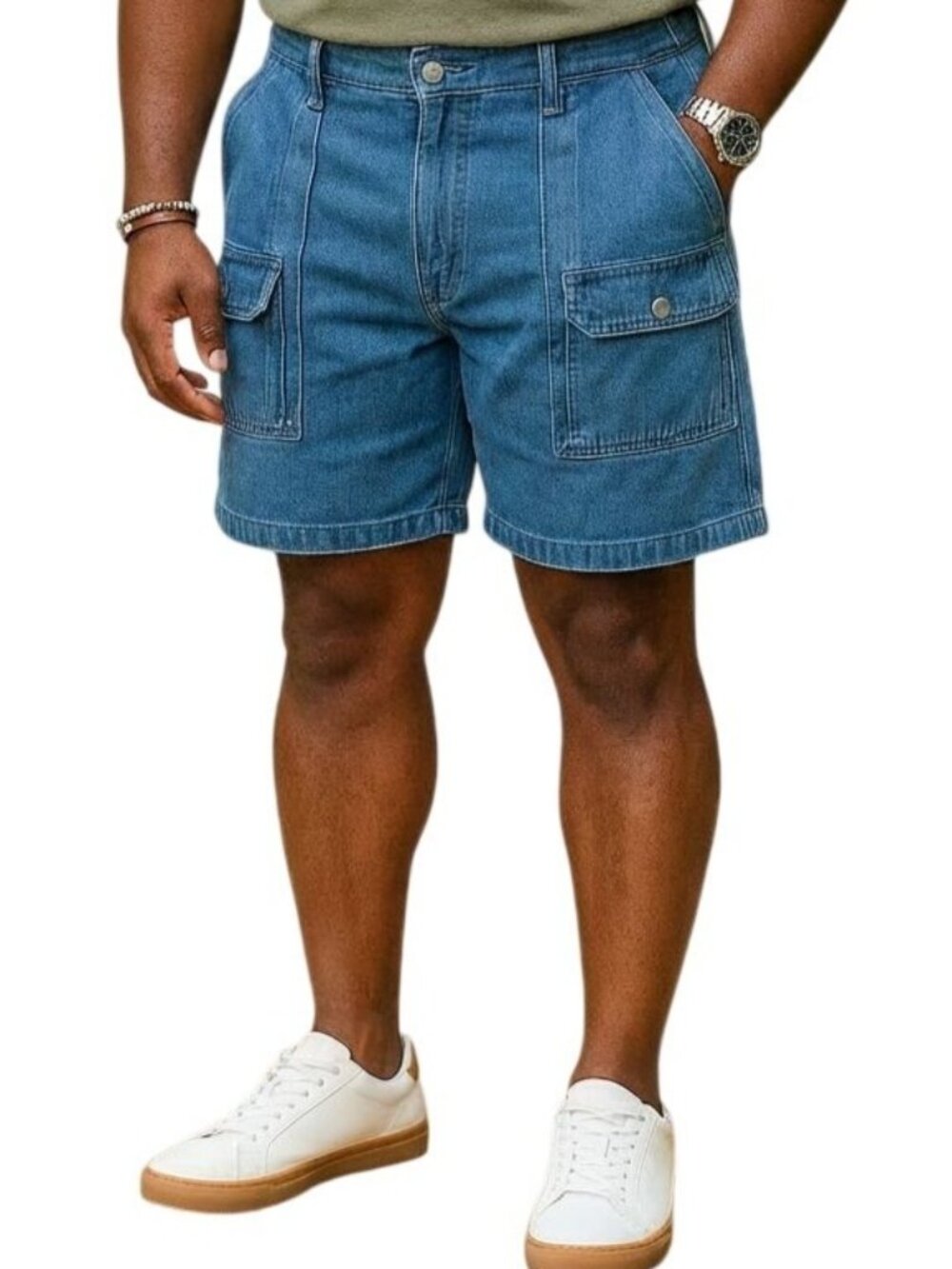 Redhead Mens Size 38 Shorts Cargo 6-Pocket Denim Elastic Back